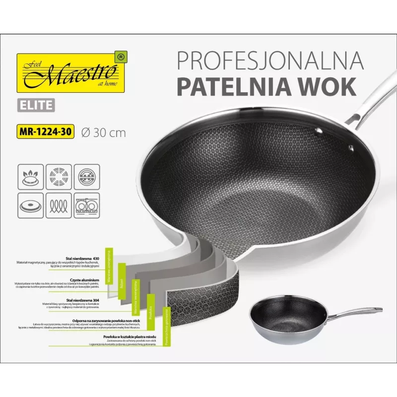 PATELNIA / WOK MAESTRO PROFESSIONAL 30 cm