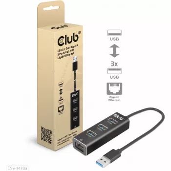 Hub USB CLUB3D USB 3.2 Gen1 Type-A, 3 porty i Gigabit Ethernet