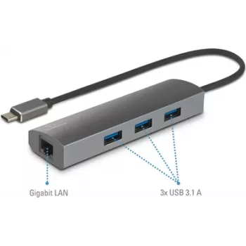 Renkforce RF-3374952 Interfejs Hub USB 2.0 Typ-C 1000 Mbit/s Czarny - Szary (RF-3374952)