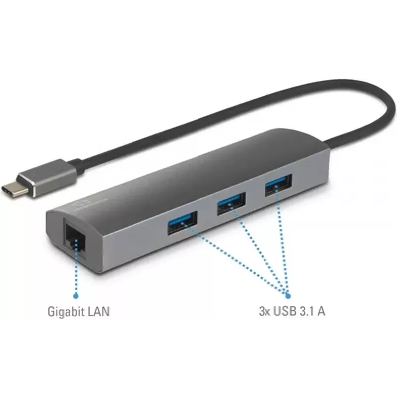 Renkforce RF-3374952 Interfejs Hub USB 2.0 Typ-C 1000 Mbit/s Czarny - Szary (RF-3374952)