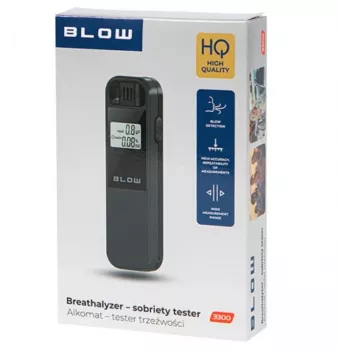 Przenośny tester alkoholu BLOW 3300 — bezdotykowy alkomat, BAC 0,00–0,19%, dokładność 1%, LCD, baterie AAA