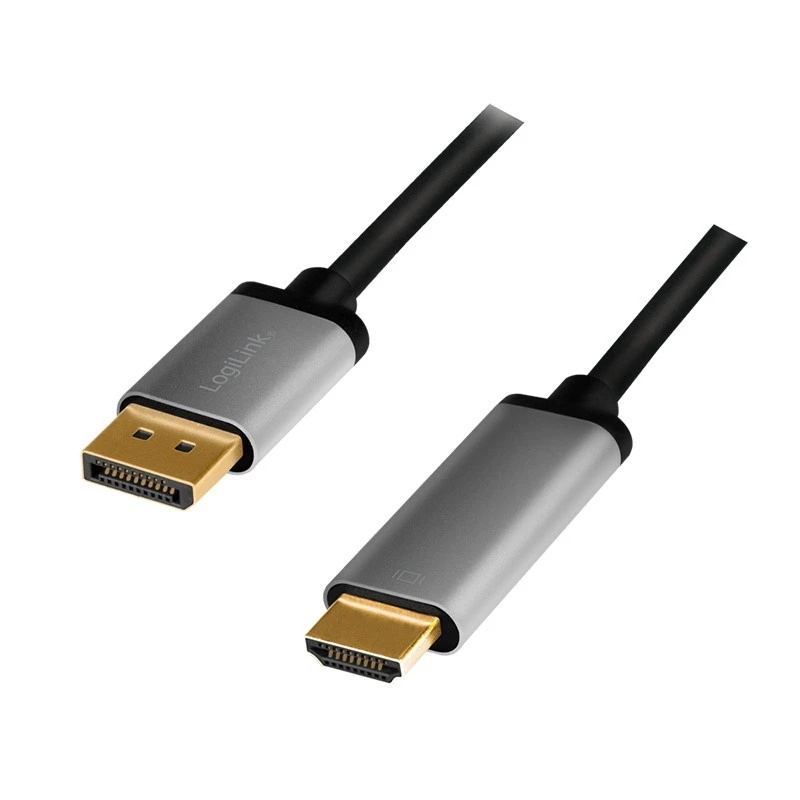 LogiLink CDA0107 adapter kabla wideo 2 m DisplayPort HDMI Szary Czarny