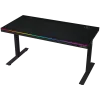 Biurko gamingowe z dwoma silnikami, regulacją wysokości (siedząco-stojąca), ładowarką bezprzewodową, podświetleniem RGB, panelem sterowania i portami USB, blat z melaminy PB, kolor czarny.