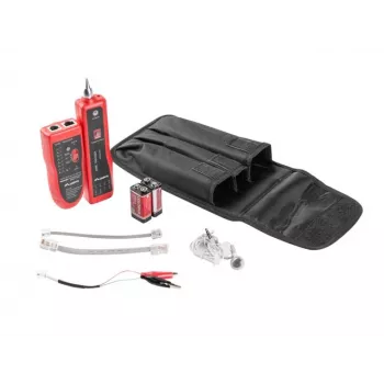 LANBERG tester sieciowy NT-0501 — obsługa RJ-11/RJ-12/RJ-45, maks. długość 250 m, wbudowana bateria, wskaźniki LED, czarny