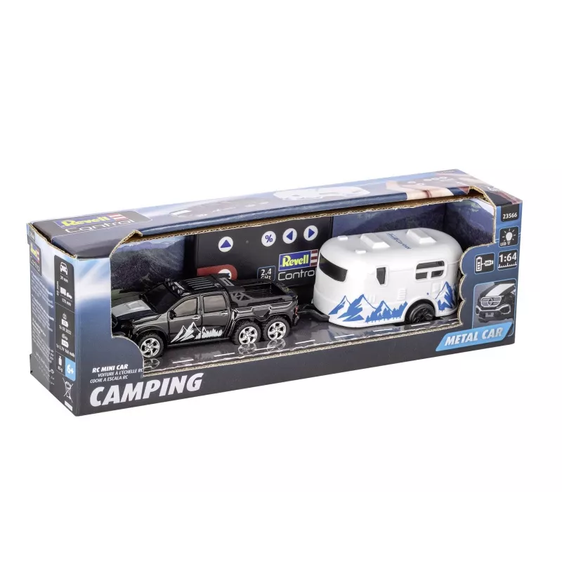 Samochód RC z kamperem REVELL 23566 — mini model zdalnie sterowany, zasilany bateriami, pojazd zabawkowy