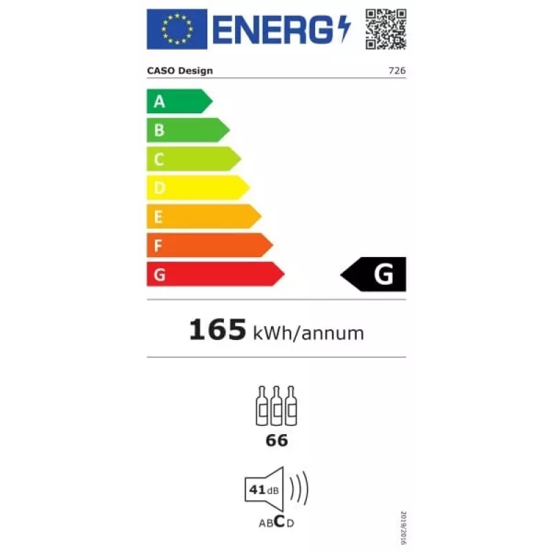 Caso | Inteligentna chłodziarka do wina | WineExclusive 66 | Klasa efektywności energetycznej G | Gablota | Wolnostojąca | Pojemność na butelki | Technologia chłodzenia sprężarkowego | Czarny