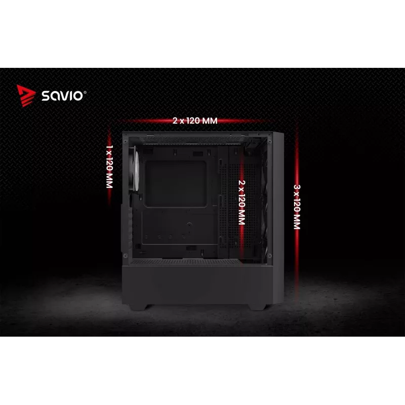 Obudowa PC SAVIO Noctis Flow RGB — Cube, ATX/Mini-ITX, 3x 120 mm wentylatory z przodu, szklany panel boczny, max GPU 35 cm