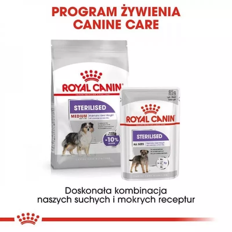 Sucha karma dla psów Royal Canin Medium Sterilised Adult 12 kg — dla wysterylizowanych dorosłych psów ras średnich, Drób, Białko 28%, Tłuszcz 13%