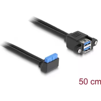 Kabel DeLOCK USB 5 Gbps złącze pin header żeńskie kątowe 90° do 2 x USB Typ-A żeńskie 50 cm