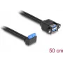 Kabel DeLOCK USB 5 Gbps złącze pin header żeńskie kątowe 90° do 2 x USB Typ-A żeńskie 50 cm