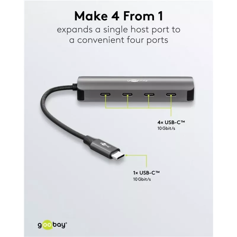 Goobay Slim 4-Port USB-Hub USB-C na 10 Gbit/s - -Plug> 4x (76565)