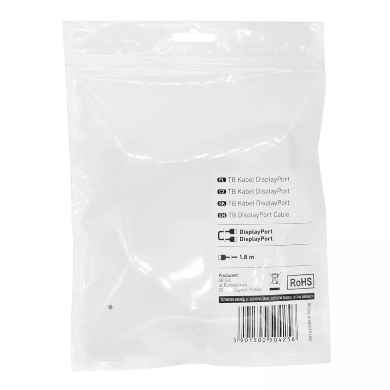 Przewód DisplayPort M-M 1,8 m, czarny (AKTBXVDMDPPG18B)