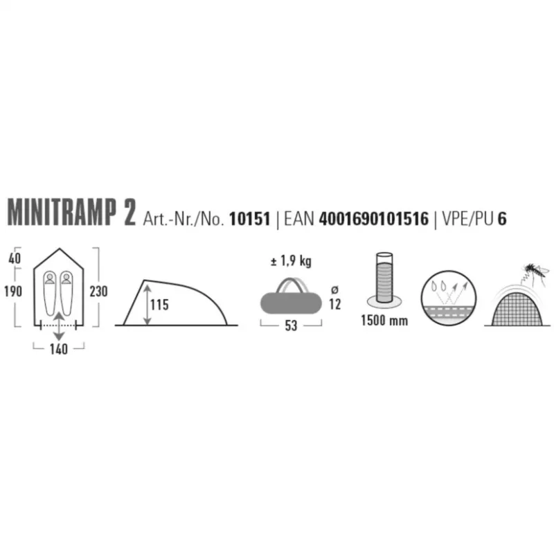 Namiot High Peak Minitramp 2 lekki czarno-czerwony — kompaktowy namiot 2-osobowy