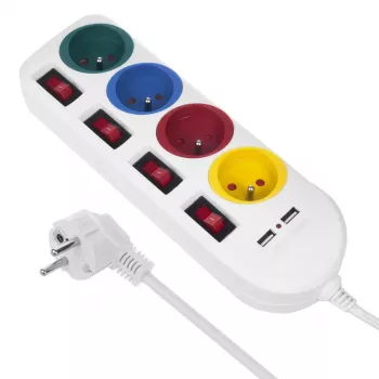 Listwa zasilająca MACLEAN MCE229W — 4 gniazda, 2× USB, kabel 1,5 m, typ F, 10 A, biała