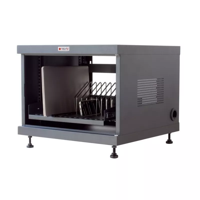 Półka rack TECHLY 367652 organizer kabli z mocowaniem samoprzylepnym 3M, stal, 550×550×410 mm, czarny