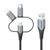 Kabel Vention USB 2.0 A męski do 3-w-1 Micro-B&USB-C&Lightning męski 1M szary stop aluminium typ