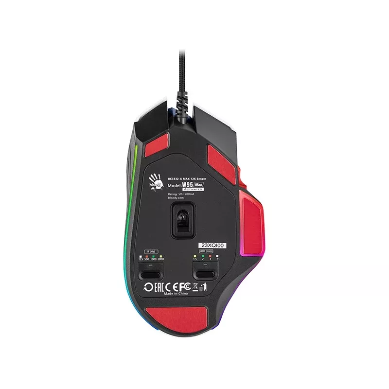 Mysz gamingowa A4Tech Bloody W95Max USB — praworęczna, biała, 12000 DPI, 1 ms, 250 ips, 125/2000 Hz