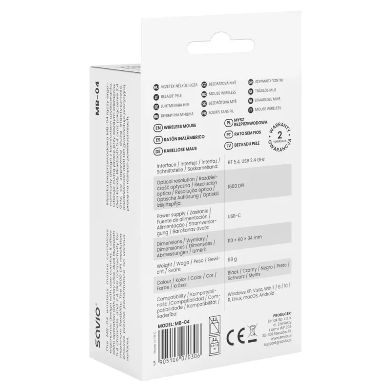 Savio MB-04 myszka Universal symetryczna Bluetooth IR LED 1600 DPI