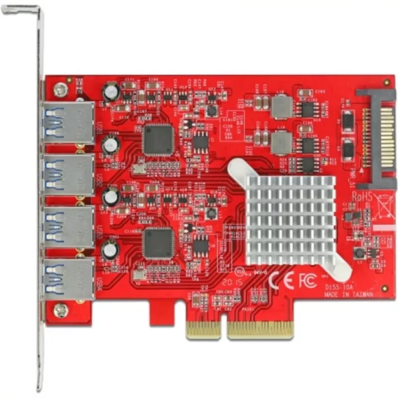 Karta Delock PCI Express x4 do 4 x zewnętrznych SuperSpeed USB 10 Gbps (USB 3.2 Gen 2) USB Type-A żeńskie - Adapter USB - PCIe 3.0 x4 - USB 3.2 Gen 2 x 4 (90481)