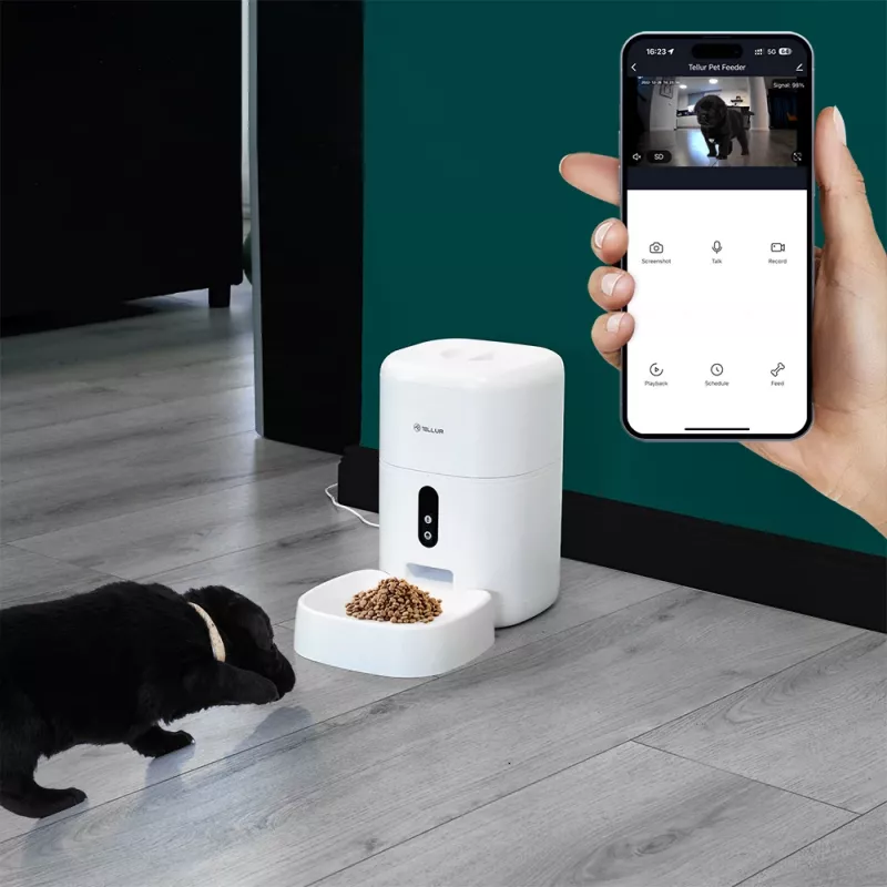 Automatyczny karmnik dla zwierząt Tellur TLL331461 z kamerą UltraHD, 4 L, biały