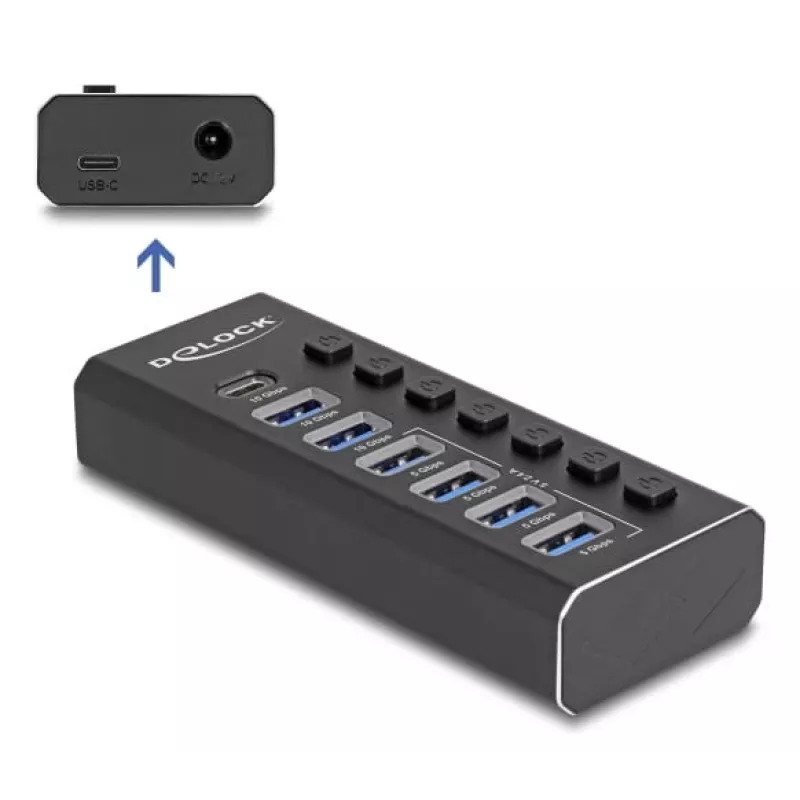 DeLOCK 64326 koncentrator interfejsów USB 3.2 Gen 2 (3.1 Gen 2) Type-C 10000 Mbit/s Czarny
