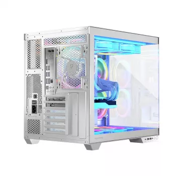 PC case MODECOM Volcano Panorama Midi Tower biały — micro ATX, szkło hartowane, ARGB, USB-C, obsługa GPU 400 mm