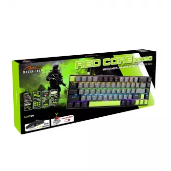 Klawiatura mechaniczna MEDIA-TECH MT1260 czerwony Core MX60, układ 60%, przełączniki CHERRY MX czerwony, podświetlenie RGB, USB, zielona