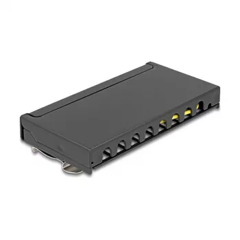 Patch panel DELOCK Mini Desktop RJ45 8-portowy Cat.6A ekranowany czarny do montażu na stole, ścianie lub szynie DIN