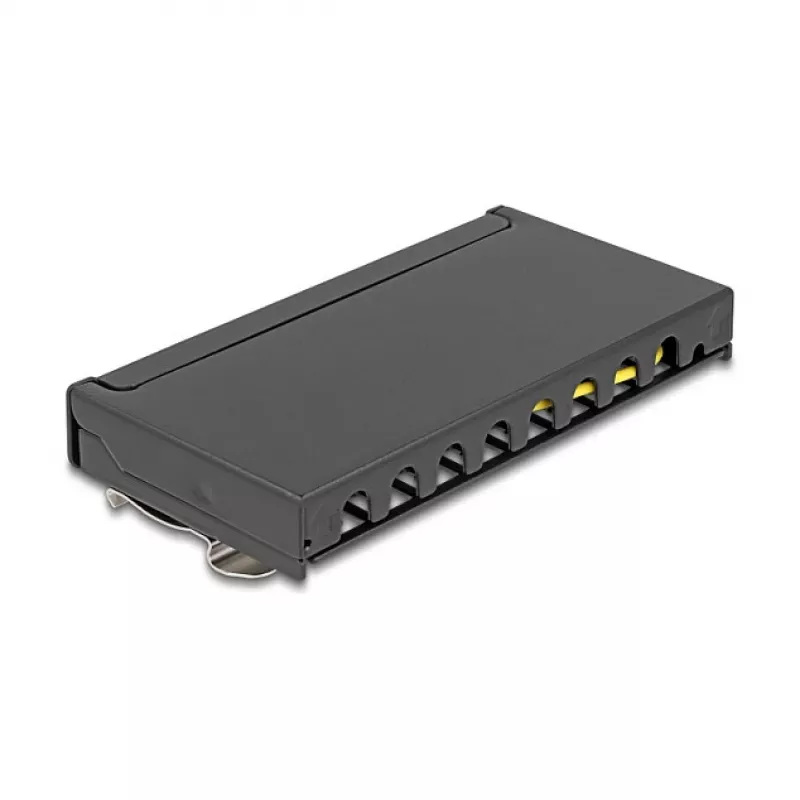 Patch panel DELOCK Mini Desktop RJ45 8-portowy Cat.6A ekranowany czarny do montażu na stole, ścianie lub szynie DIN