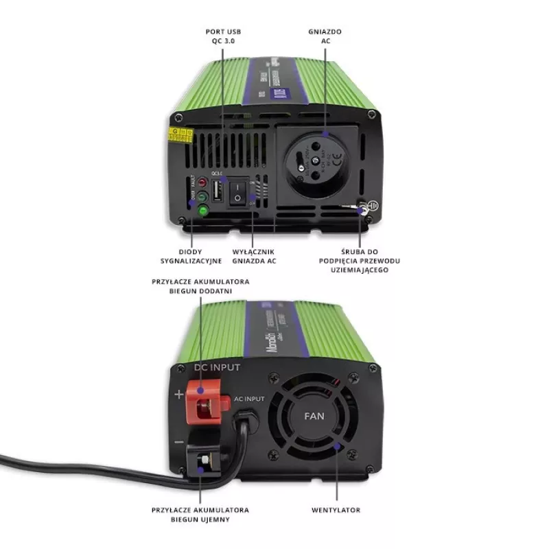 Przetwornica samochodowa Qoltec Monolith 600 W zielony 12 V