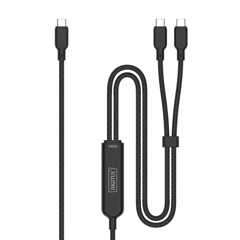 Kabel ładujący DIGITUS USB-C 2w1 140 W, USB-C na 2×USB-C, 1,8 m, USB 2.0, czarny