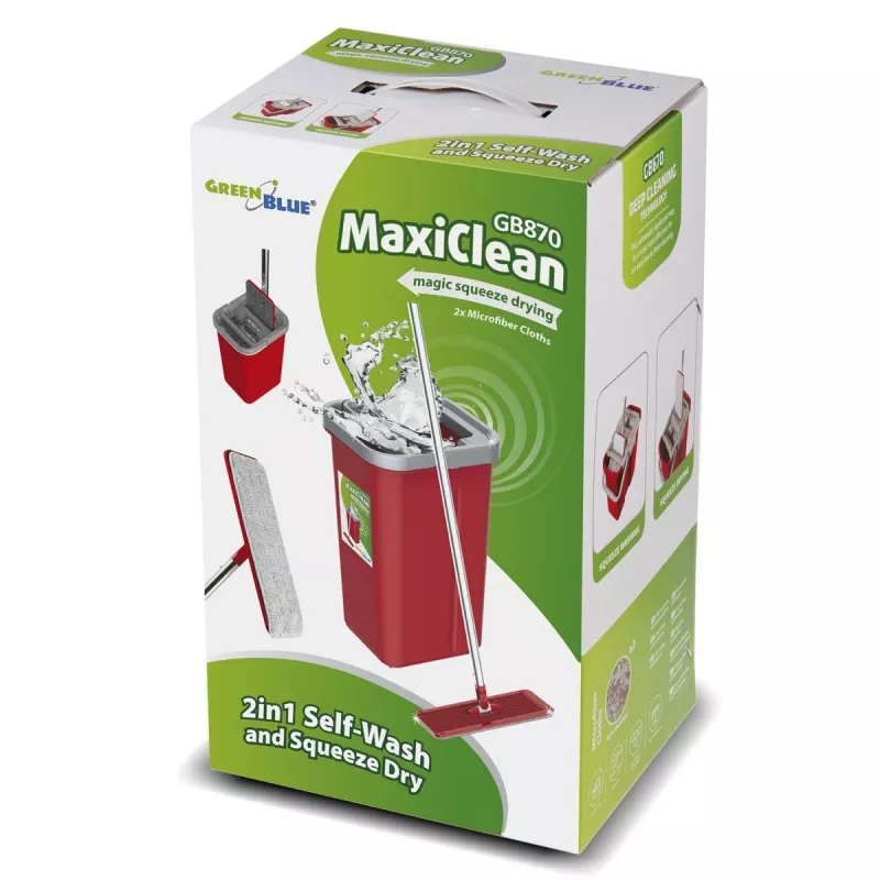 Zestaw mopa płaskiego GB870 MaxiClean z wiaderkiem 2 w 1 5,7L, system czyszczenia podłóg, obrotowa głowica 360°