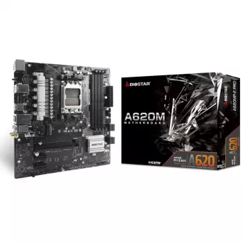 Płyta główna BIOSTAR A620MP-E PRO — AMD A620 microATX, Socket AM5, DDR5, 4 DIMM, max 128 GB, 2.5Gb LAN