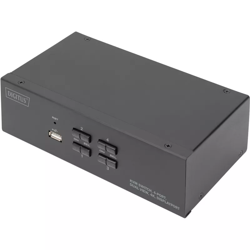 DIGITUS Przełącznik KVM, 4 porty, podwójny wyświetlacz, 4K, DisplayPort®