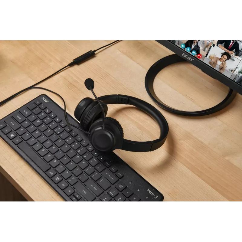 Przewodowy zestaw słuchawkowy biurowy Acer AHW154 — stereo, wtyk 3,5 mm, wytrzymała konstrukcja