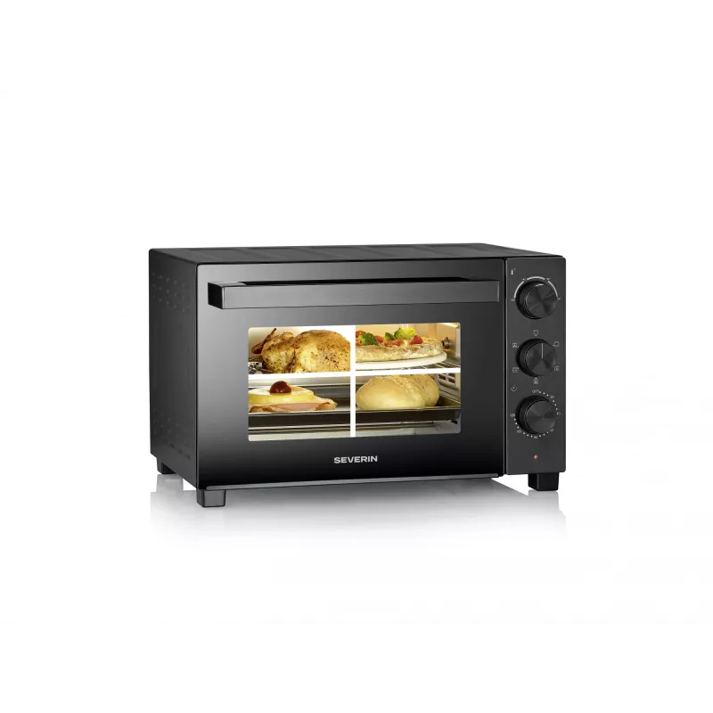 Mini piekarnik SEVERIN TO 2075 — pojemność 30 L, 1600 W, wolnostojący, czarny, funkcja grilla