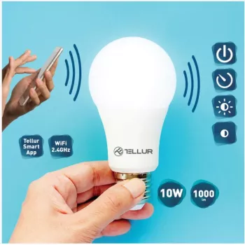 Żarówka Smart WiFi Tellur E27, 10W Biała/Ciepła, Ściemniana