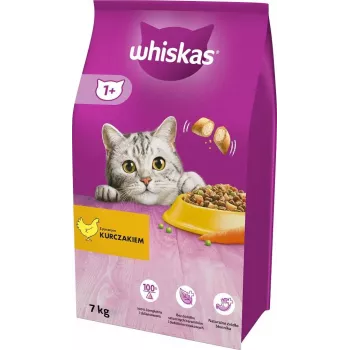 Sucha karma dla kota Whiskas Adult z kurczakiem 7 kg — suchy granulat dla kotów dorosłych, 30,8% białka, 12% tłuszczu