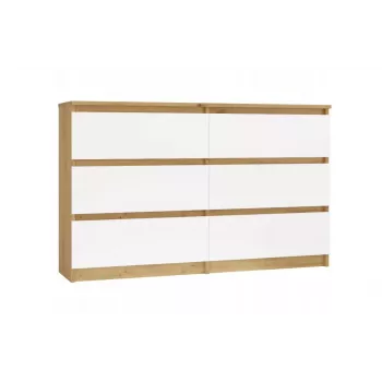 Komoda 6-szufladowa 120 cm Top E Shop Malwa — Dąb rzemieślniczy / Biały, Płyta wiórowa