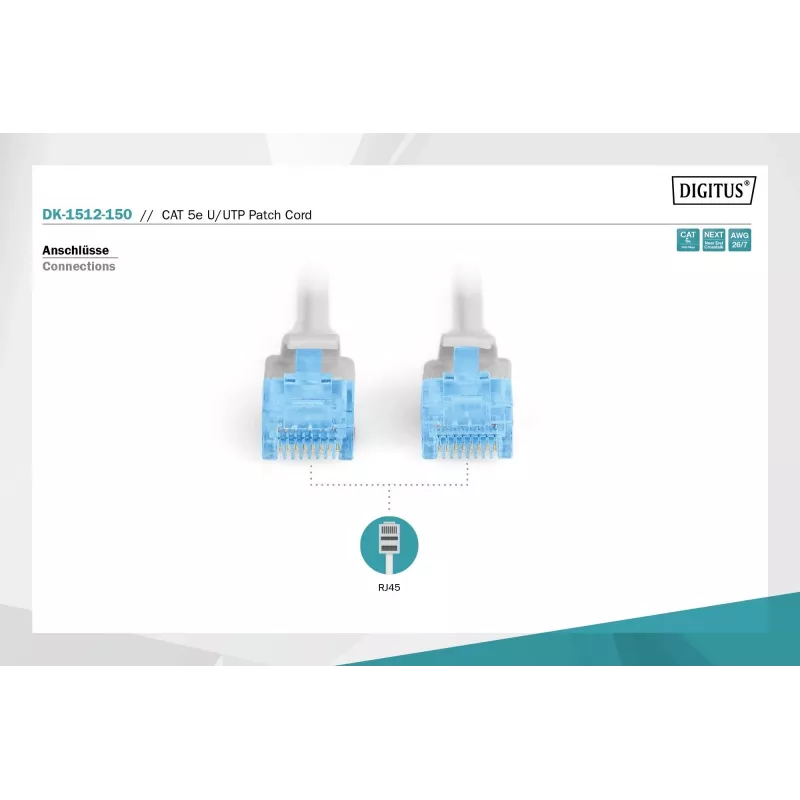 Digitus DK-1512-150 Kabel sieciowy RJ45 CAT 5e U/UTP Szary 15m