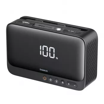 Ładowarka przenośna Baseus Super Energy 6000 mAh — rozruch awaryjny, LiPo 6000 mAh, 300 A prąd rozruchowy, 150 PSI, wbudowany wyświetlacz i latarka, USB-C + USB-A, czarna