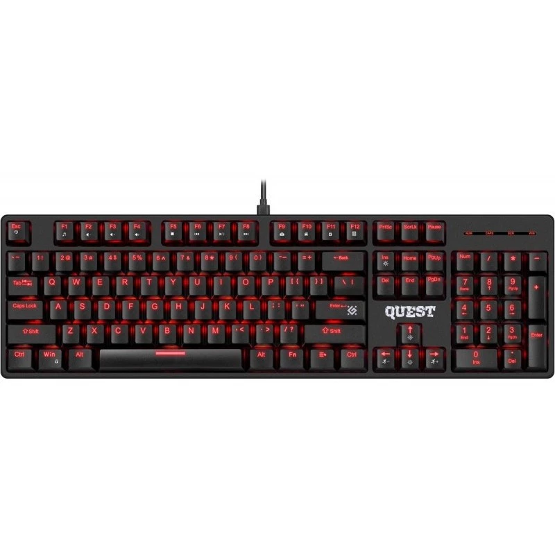 Mechaniczna klawiatura DEFENDER QUEST GK-596 — podświetlenie RGB, Anti-Ghosting, przewodowa, kompaktowy układ