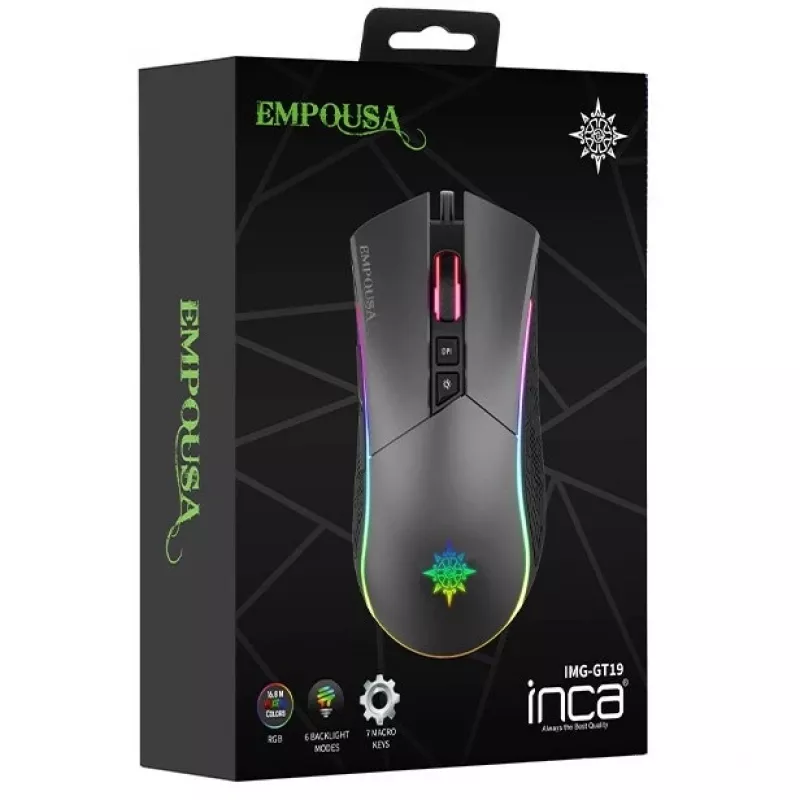 Mysz gamingowa INCA IMG-GT19 4800 DPI. RGB. 7 przycisków. USB. SW retail