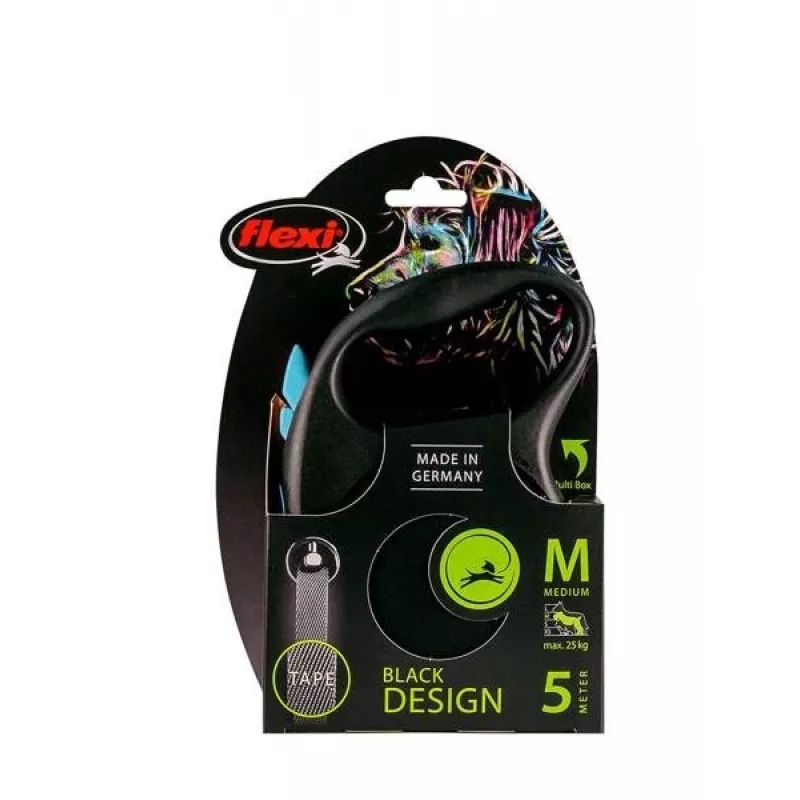 Automatyczna smycz Flexi Flexi Czarny Design M — taśma o długości 5 m, maks. obciążenie 25 kg, ergonomiczny uchwyt
