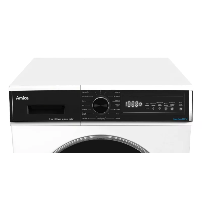 Pralka wolnostojąca AMICA WA3S712BLiSHB, 7 kg, 1200 obr./min, 2100 W, wyświetlacz LED, czarne drzwi