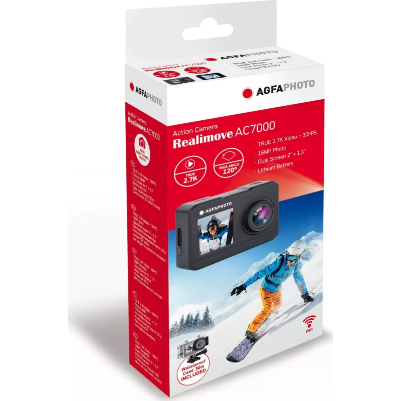 AgfaPhoto Action Cam Kamera sportowa 16 MP 2K Ultra HD CMOS Wi-Fi 58 g (AC7000BK)