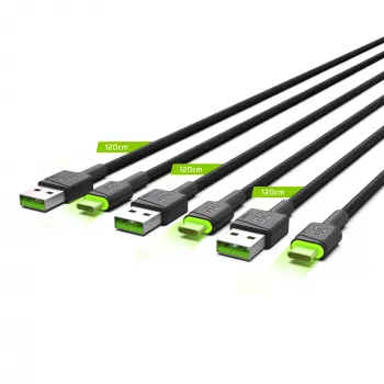 Kabel USB-C zielony Cell KABGCSET02 1,2 m (USB A na USB C, 2,4 A, 480 Mb/s) 3 szt. z podświetleniem LED