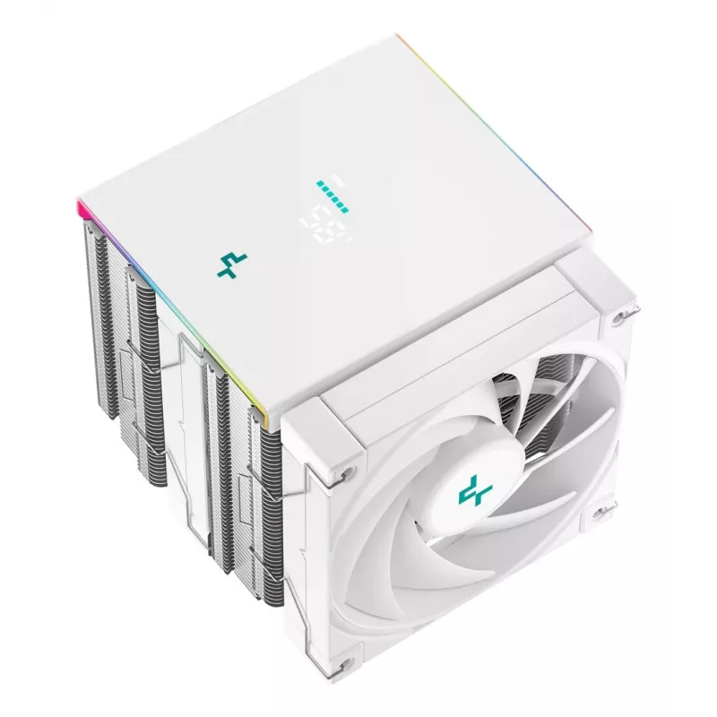 Chłodzenie powietrzne DeepCool AK620 Digital SE biały — dwa wentylatory 120 mm, 6 ciepłowodów, PWM, obsługa LGA 1700, wbudowany wyświetlacz