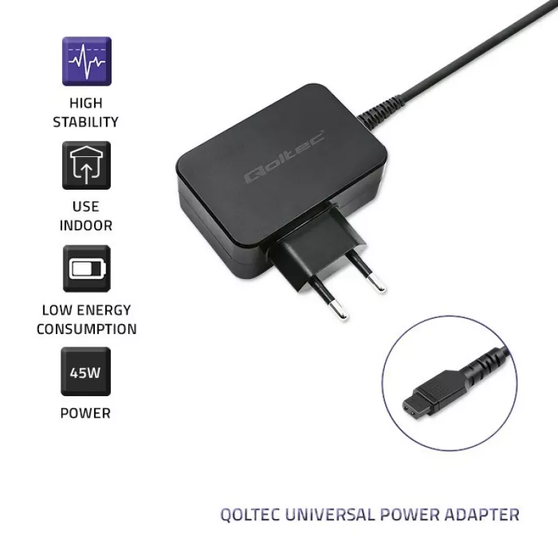 Qoltec 51025 zasilacz/przetwornica do użytku wewnętrznego Czarny