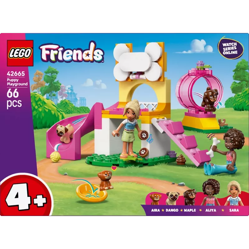 Zestaw konstrukcyjny LEGO Friends Plac zabaw dla szczeniąt 42665, 66 elementów, 2 minifigurki, wiek 4+